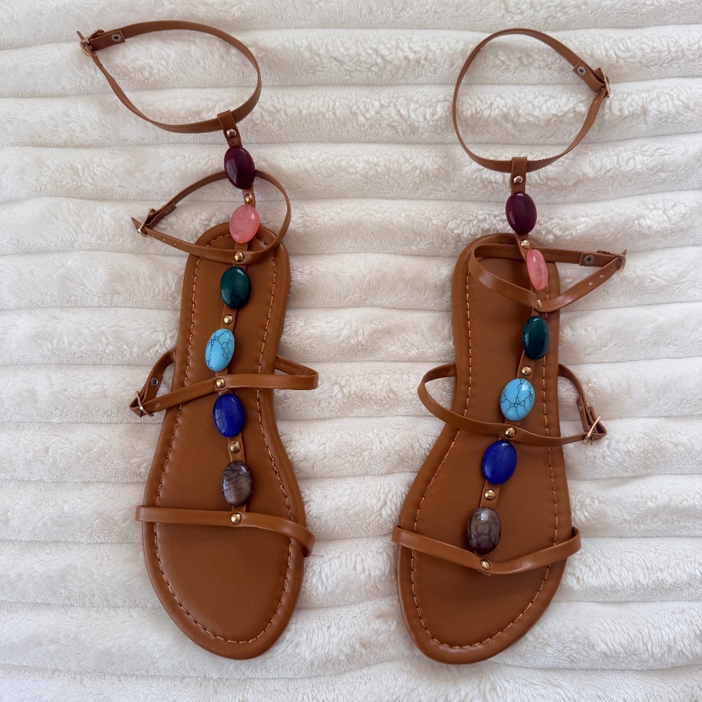 Crystal Stone Boho Gladiator Sandals Goddess - image 1